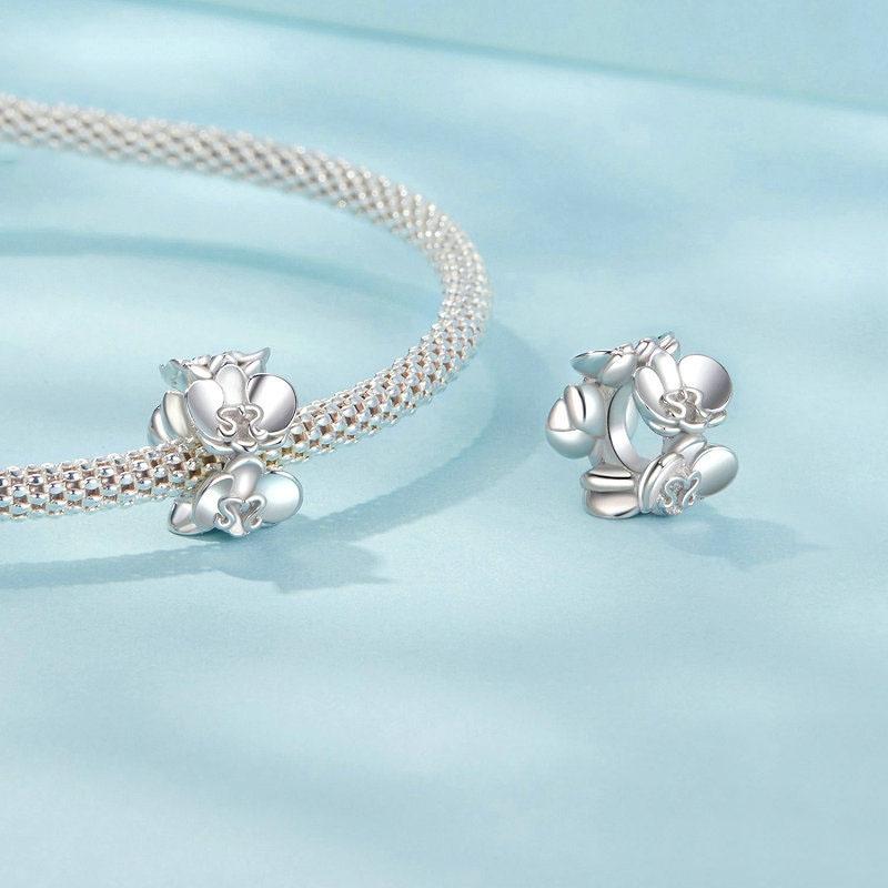 925 Sterling Silver Platinum Butterfly Orchid Flower Beads 6