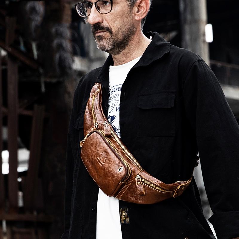 Vintage Leather Waist Bag For Men - Black 8