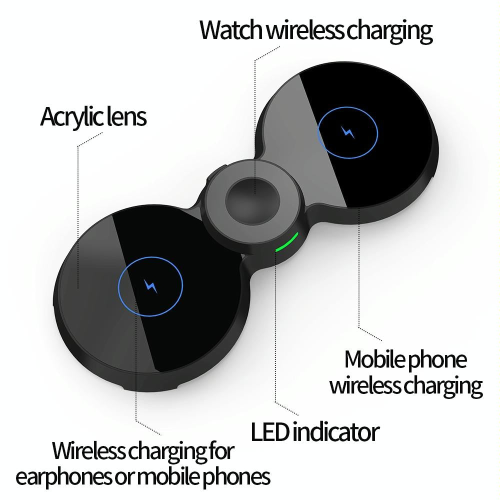 15W 3 In 1 Magnetic Wireless Charger For Phones Watch & Airpods - Black 4