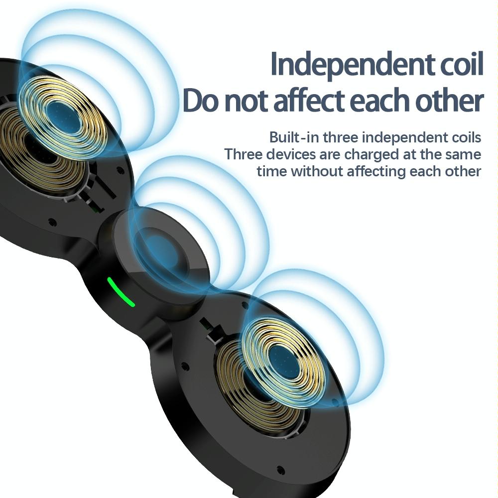 15W 3 In 1 Magnetic Wireless Charger For Phones Watch & Airpods - Black 5