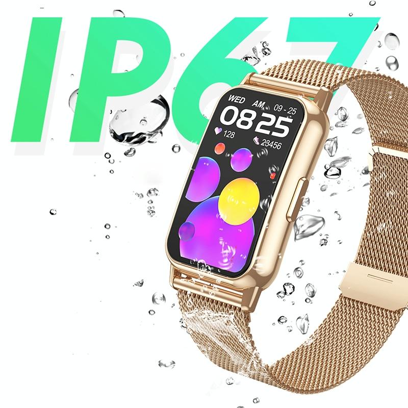 1.47 Inch Steel Strap Ip67 Waterproof Smart Watch Support Heart Rate / Blood Pressure Gold 5