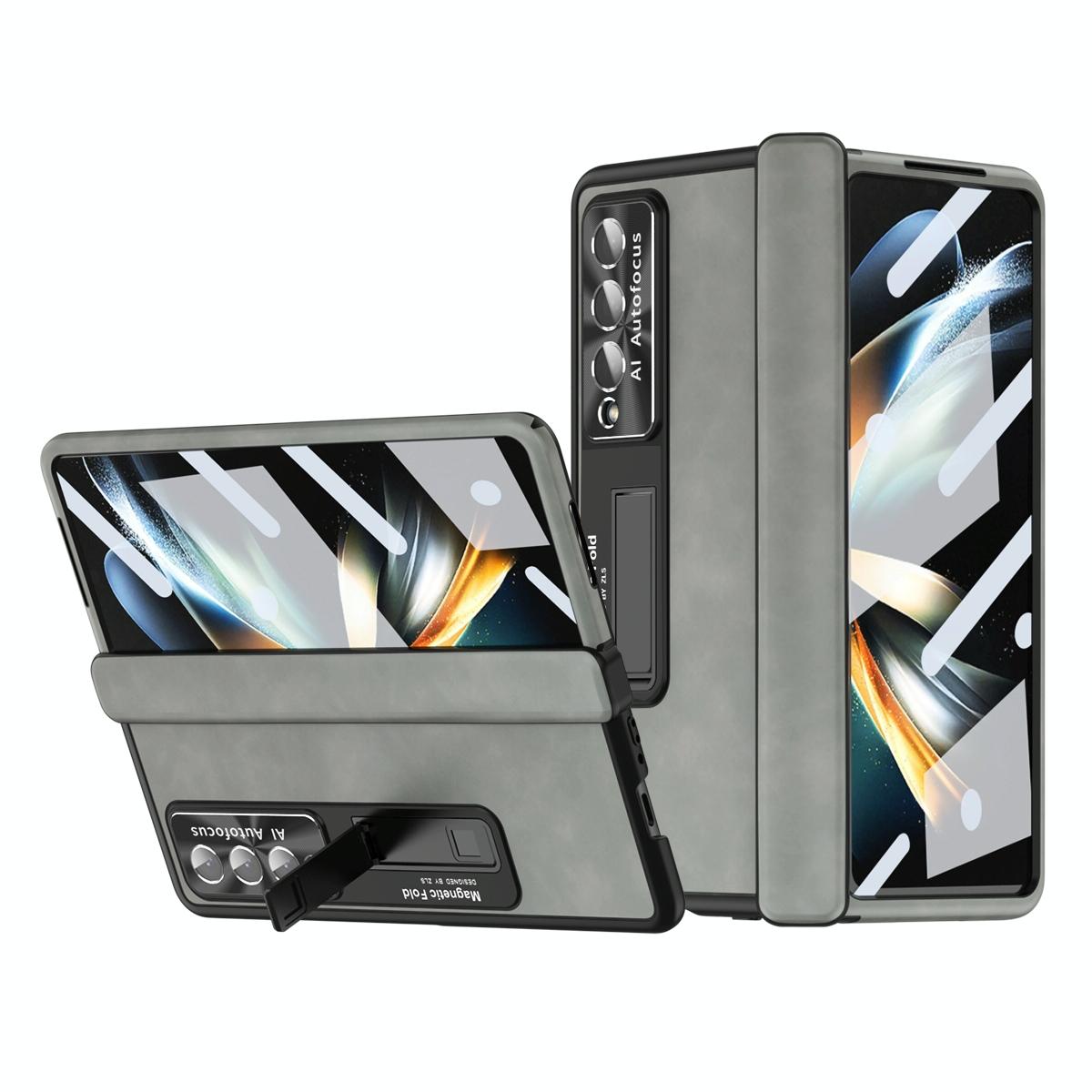 For Samsung Galaxy Z Fold4 5G Magnetic Phone Case - Napa Pattern - White