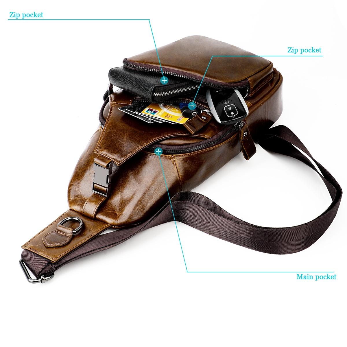 Retro Leather Chest Bag For Men - Coffee 6