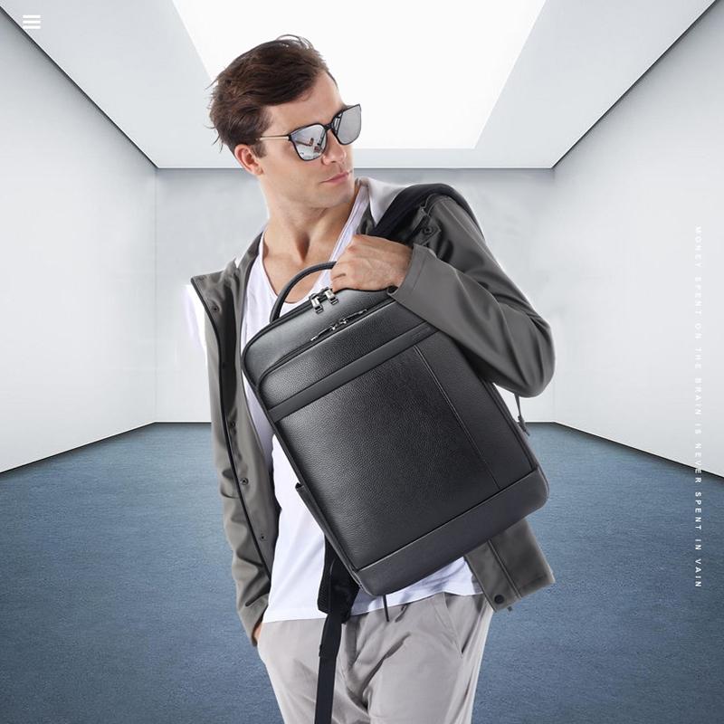 Large-capacity Business Laptop Backpack with Usb & Type-c Port - Black First-layer Cowhide 4