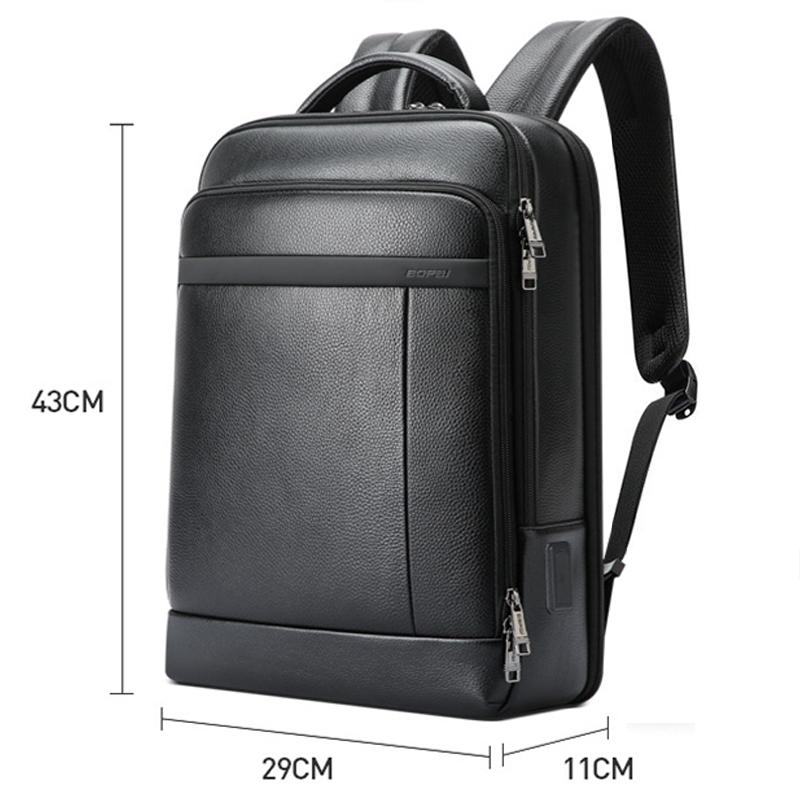Large-capacity Business Laptop Backpack with Usb & Type-c Port - Black First-layer Cowhide 5