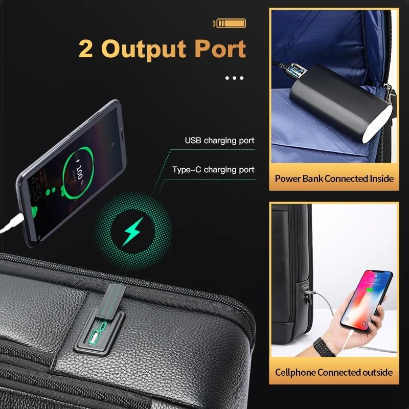 Large-capacity Business Laptop Backpack with Usb & Type-c Port - Black First-layer Cowhide 7