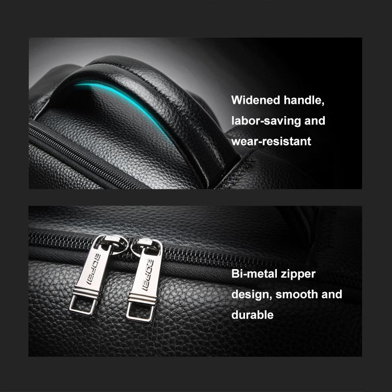 Large-capacity Business Laptop Backpack with Usb & Type-c Port - Black First-layer Cowhide 12