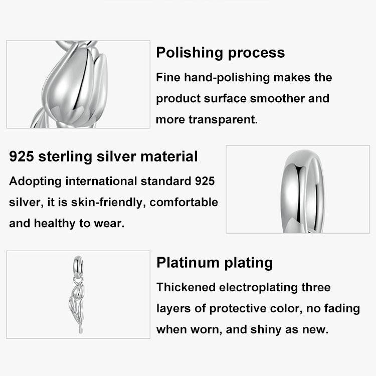 925 Sterling Silver Romantic Tulip Beaded Pendant In 4