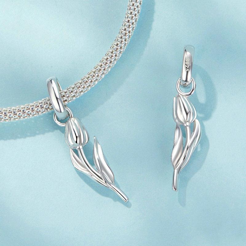 925 Sterling Silver Romantic Tulip Beaded Pendant In 5