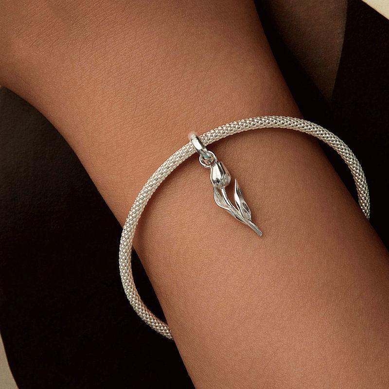 925 Sterling Silver Romantic Tulip Beaded Pendant In 8