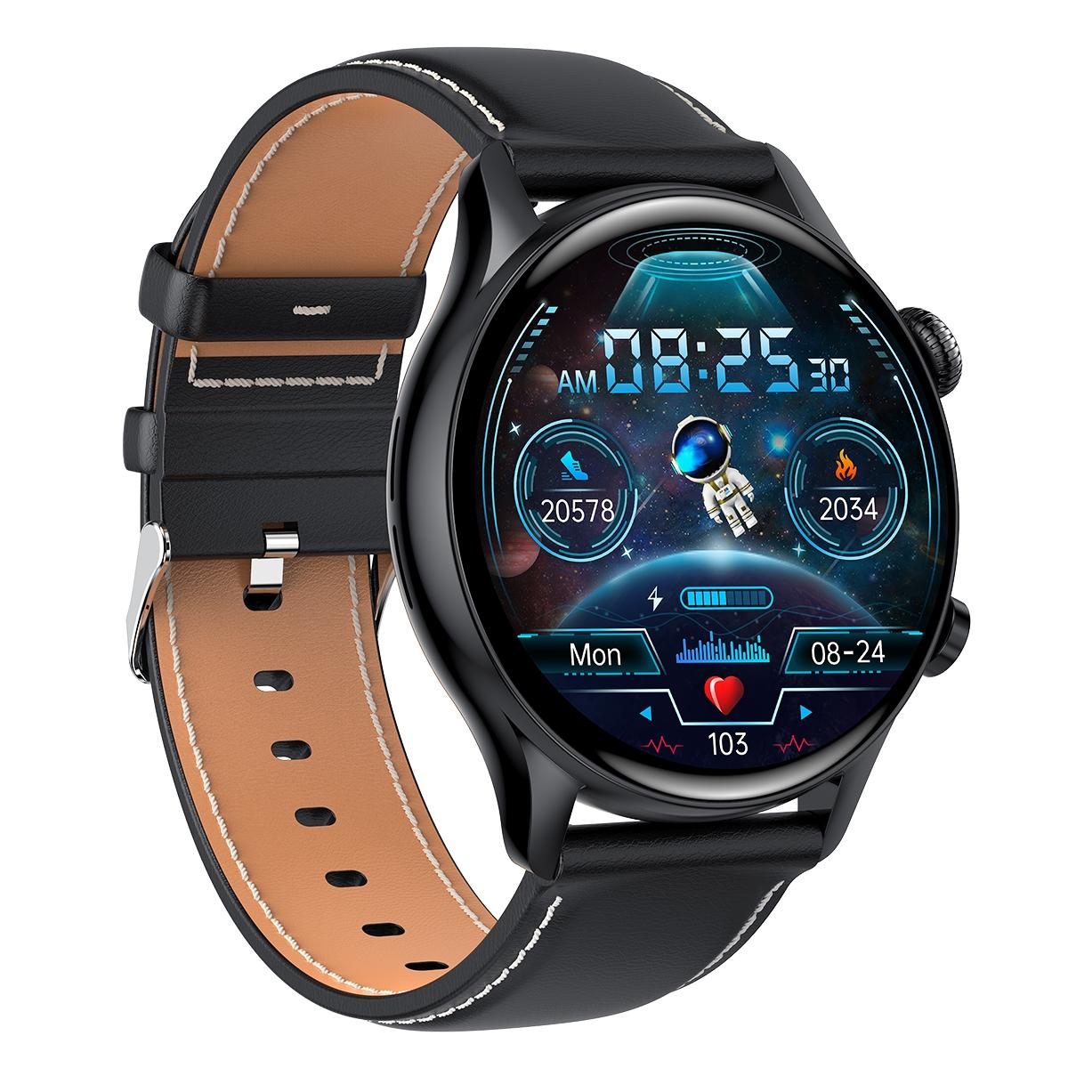 1.36 Inch Amoled Screen Leather Strap Smart Watch Support Nfc Function / Blood Oxygen Monitoring - Gold 3