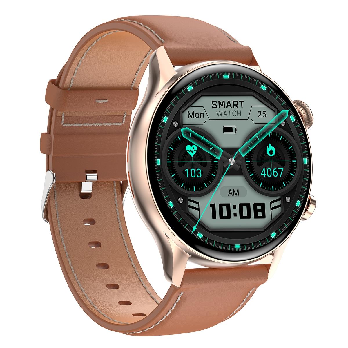 1.36 Inch Amoled Screen Leather Strap Smart Watch Support Nfc Function / Blood Oxygen Monitoring - Gold 13