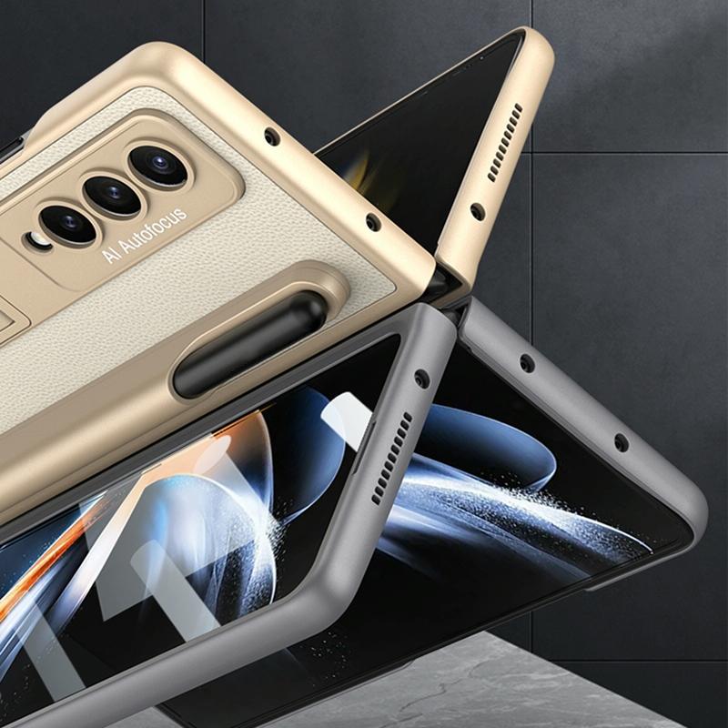 For Samsung Galaxy Z Fold4 5G Leather Case With Holder & Pen Slots - Thin & Shockproof - Grey 5