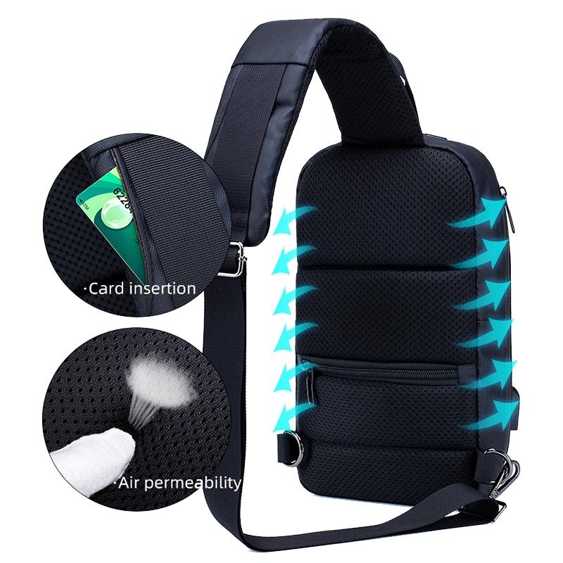 Large Capacity Waterproof Chest Bag With Usb Charging Crossbody Design - Blue 6