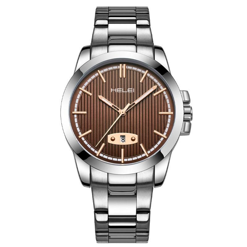 Waterproof Men Quartz Watch with Stainless Steel Band and Automatic Display - Black