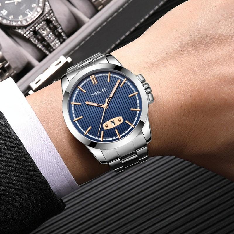 Waterproof Men Quartz Watch with Stainless Steel Band and Automatic Display - Black 8