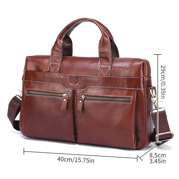 Large Capacity Retro Cowhide Briefcase - Coffee 3