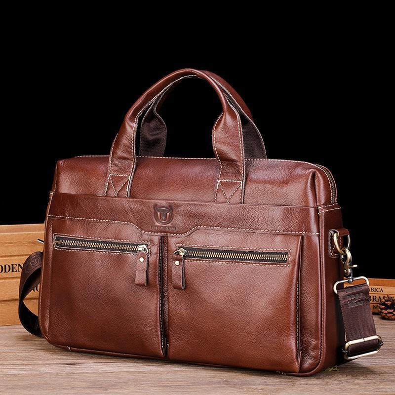 Large Capacity Retro Cowhide Briefcase - Coffee 10