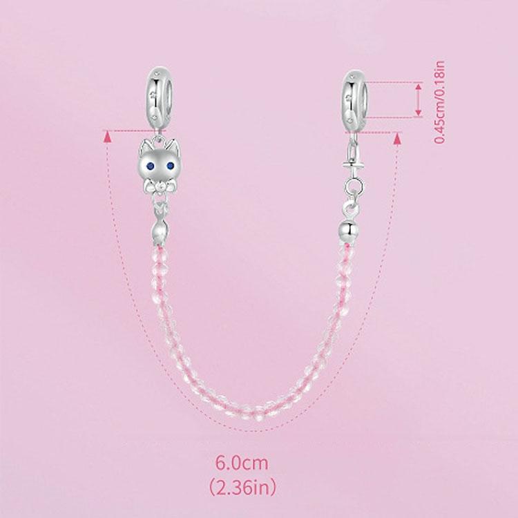 925 Sterling Silver Platinum Plated Cat Safety Chain Pendant 3