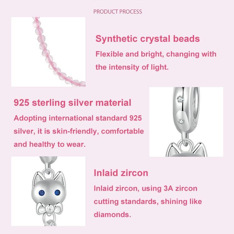 925 Sterling Silver Platinum Plated Cat Safety Chain Pendant 4