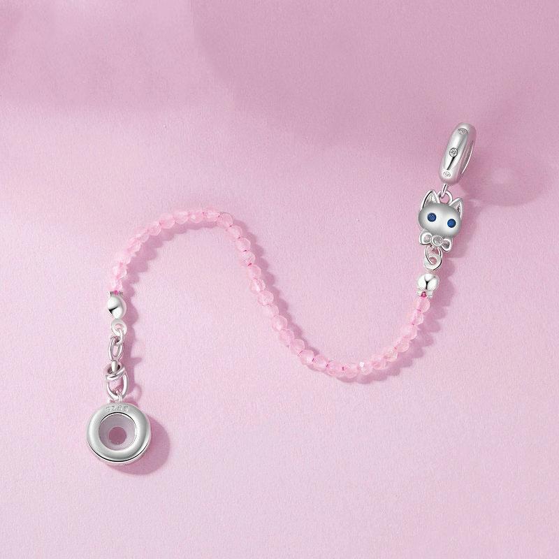 925 Sterling Silver Platinum Plated Cat Safety Chain Pendant 5