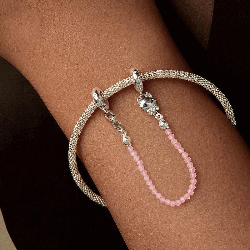 925 Sterling Silver Platinum Plated Cat Safety Chain Pendant 8