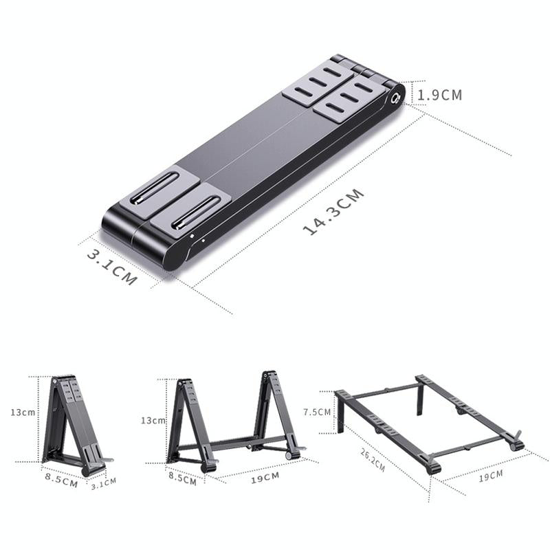 Portable Aluminum Notebook Stand - Compact Cooling Bracket - Grey 4