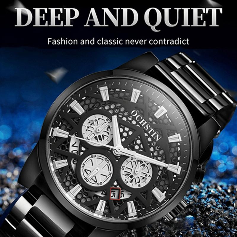 Waterproof Multifunctional Men Watch with Quartz Movement and Steel Strap - Rose Gold + Black 4