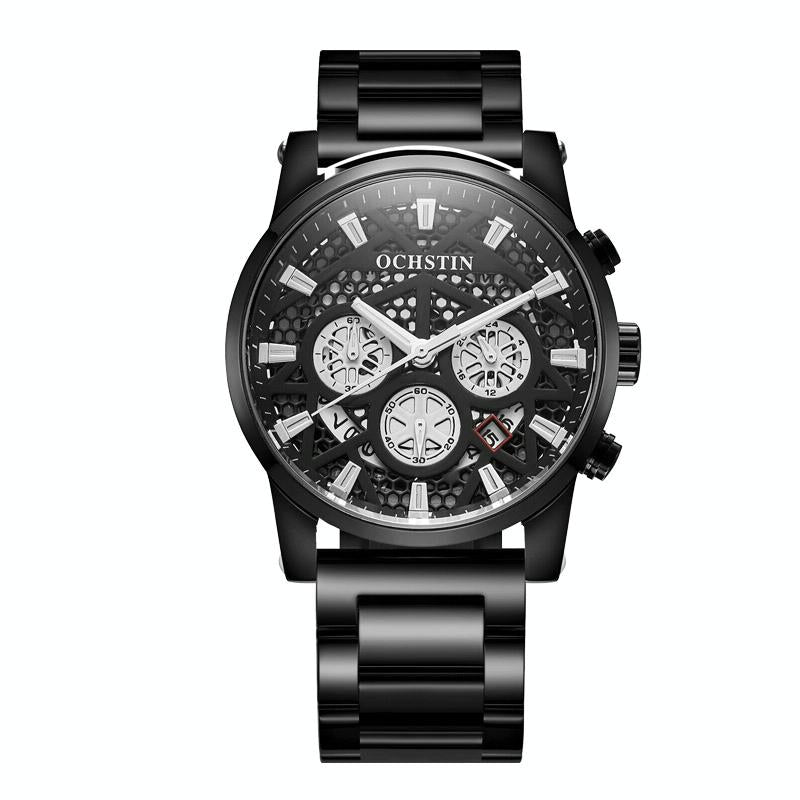 Waterproof Multifunctional Men Watch with Quartz Movement and Steel Strap - Rose Gold + Black 9