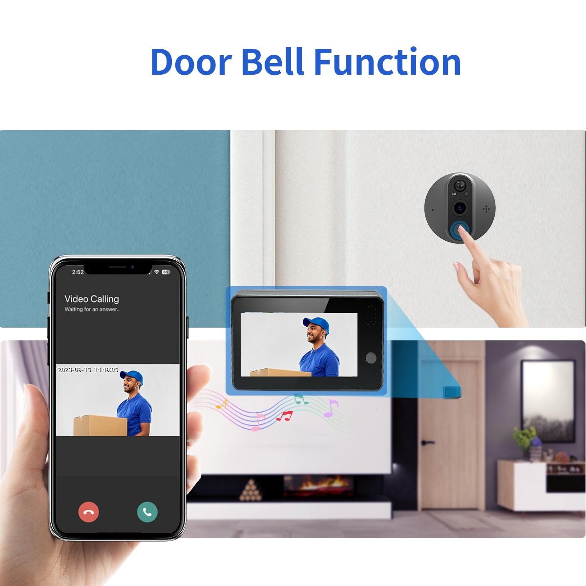 Smart Wifi Door Viewer With Wide-Angle Pir & Night Vision - 1080P 4.3 Inch Dingdong Photo White 6