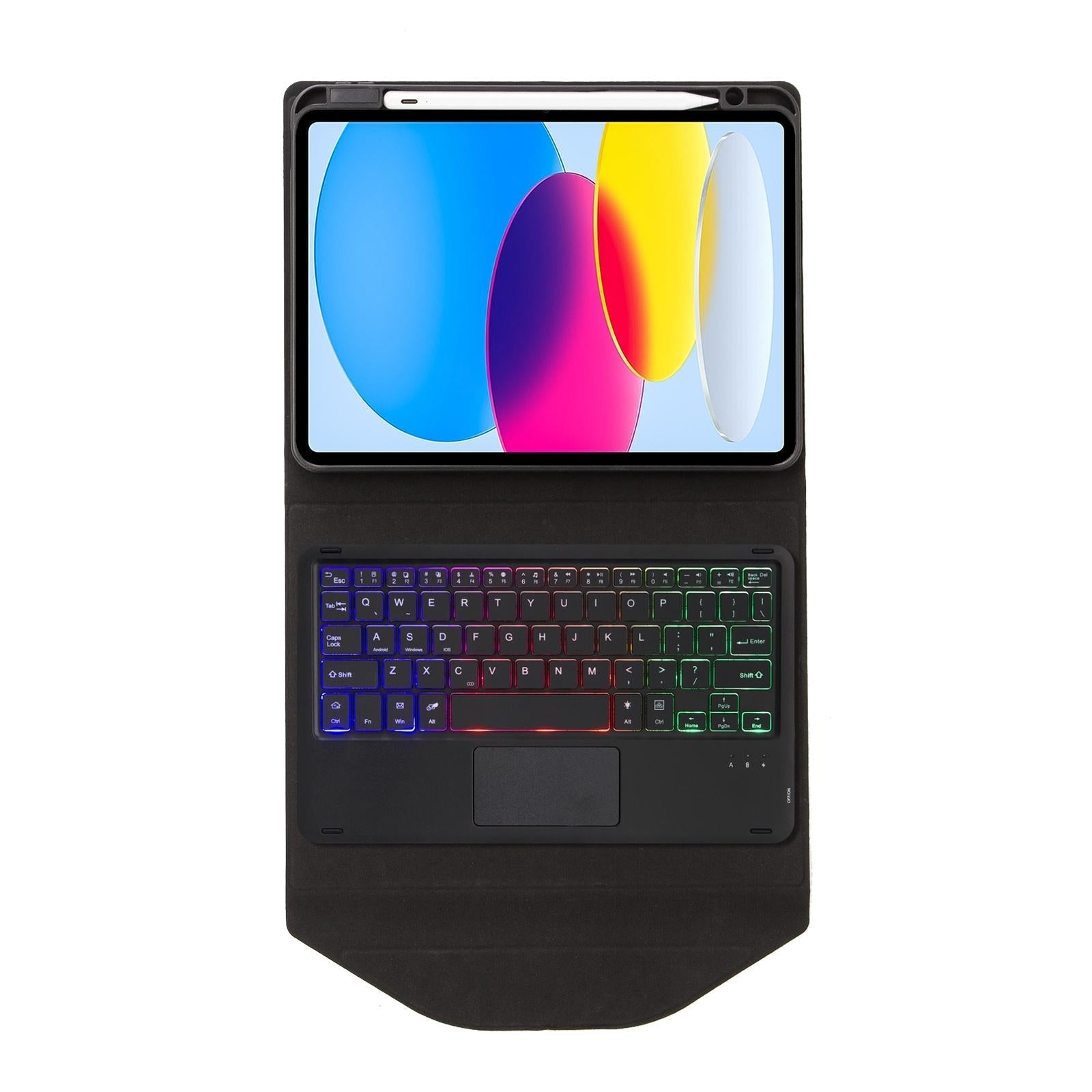 Touchpad Bluetooth Keyboard Leather Tablet Case With Pen Slot And Backlight - Black 7