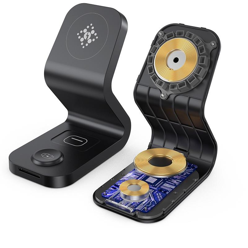 3 In 1 Magnetic Wireless Charger For Mobile Devices Black 4