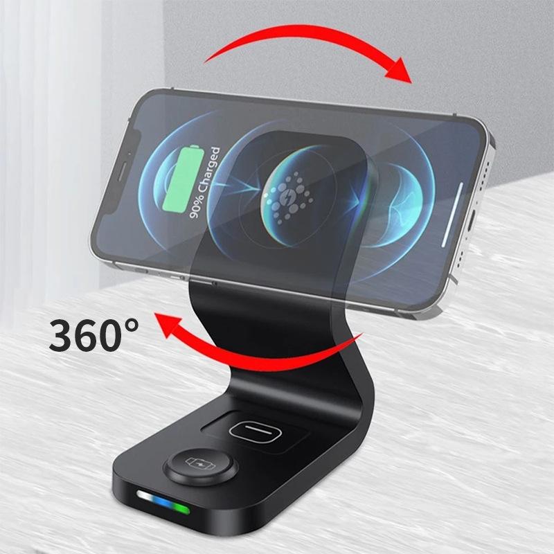 3 In 1 Magnetic Wireless Charger For Mobile Devices Black 6