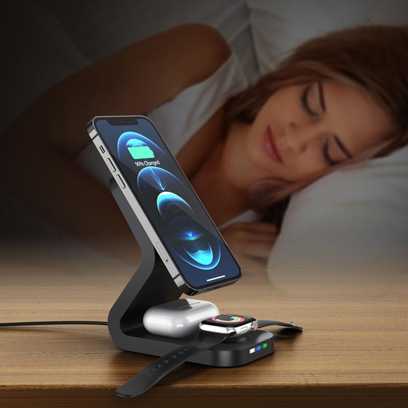 3 In 1 Magnetic Wireless Charger For Mobile Devices Black 7