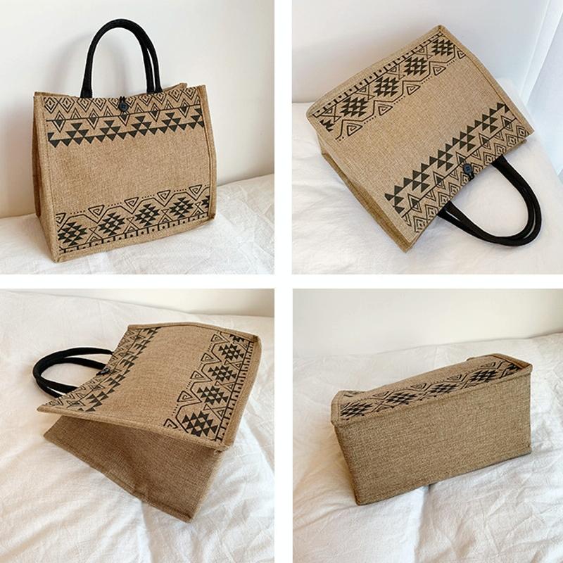 Simple Linen Tote Bag with Large Capacity - Style Print - Triangle 3