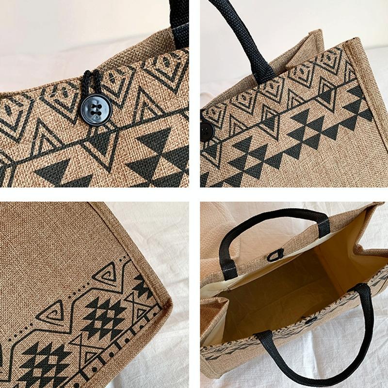 Simple Linen Tote Bag with Large Capacity - Style Print - Triangle 4