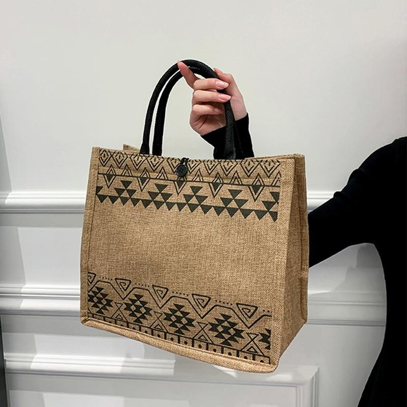 Simple Linen Tote Bag with Large Capacity - Style Print - Triangle 5