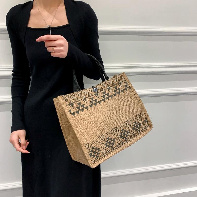 Simple Linen Tote Bag with Large Capacity - Style Print - Triangle 6