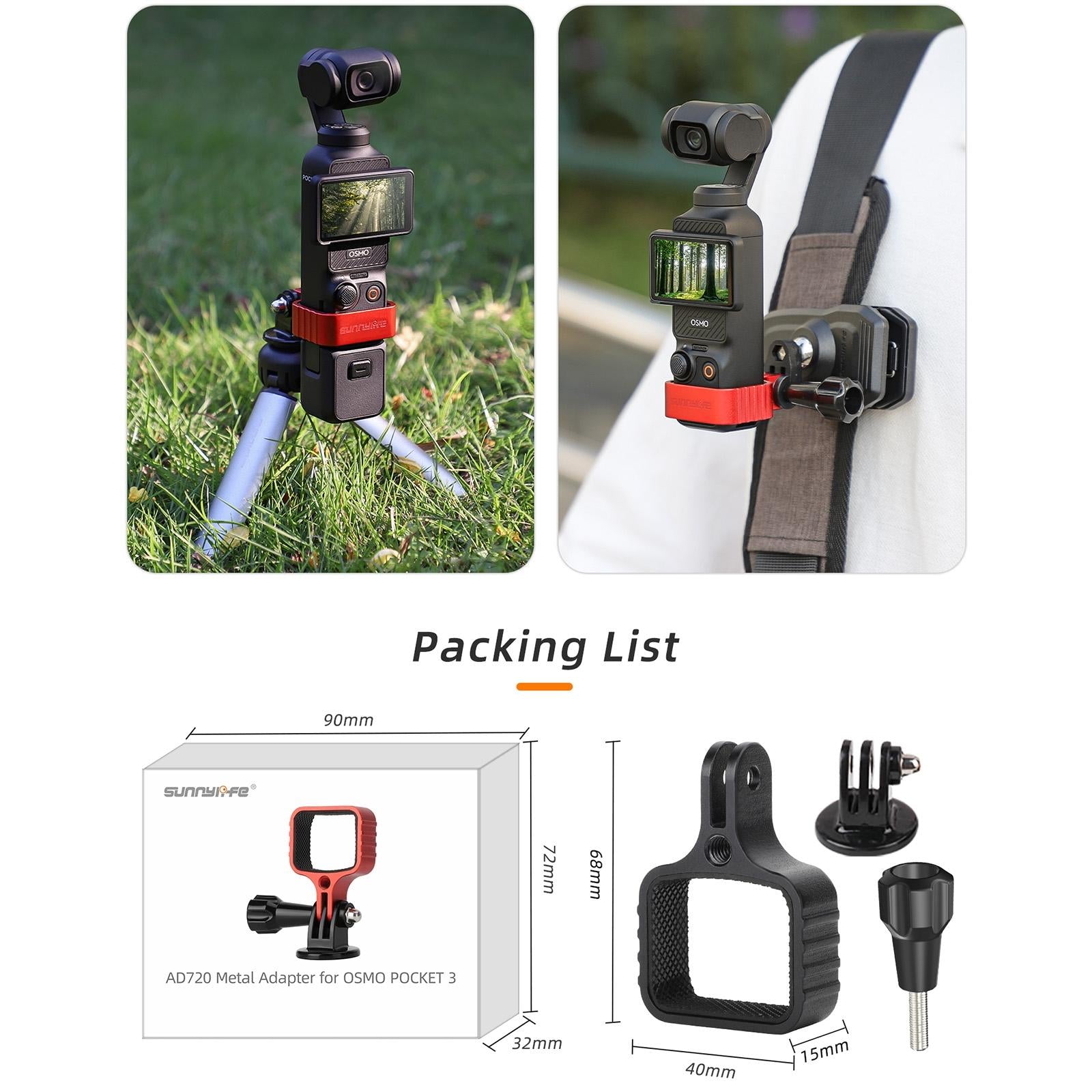 Universal Metal Bracket Adapter for Dji Pocket 3 with Screw - Black 11