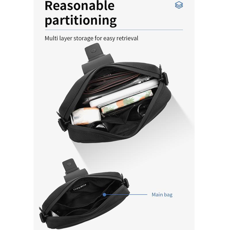 Waterproof Mini Crossbody Bag For Men Oxford Cloth Design - Black 6