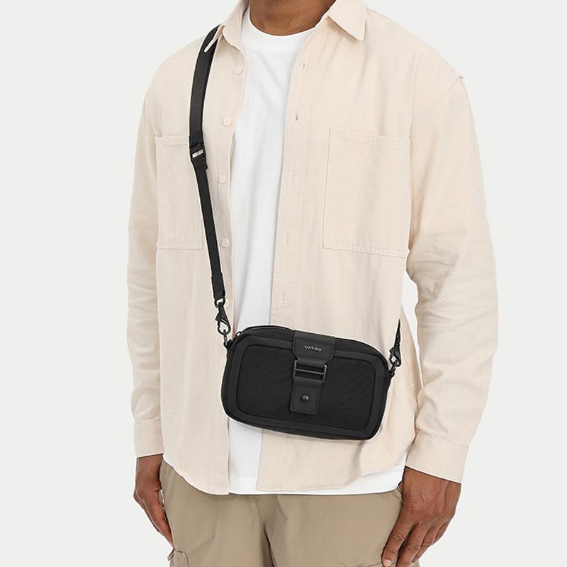 Waterproof Mini Crossbody Bag For Men Oxford Cloth Design - Black 12