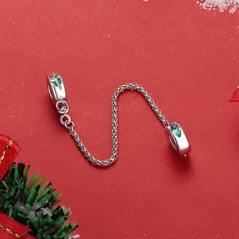 925 Sterling Silver Platinum Plated Leaf Safety Chain Bracelet 3