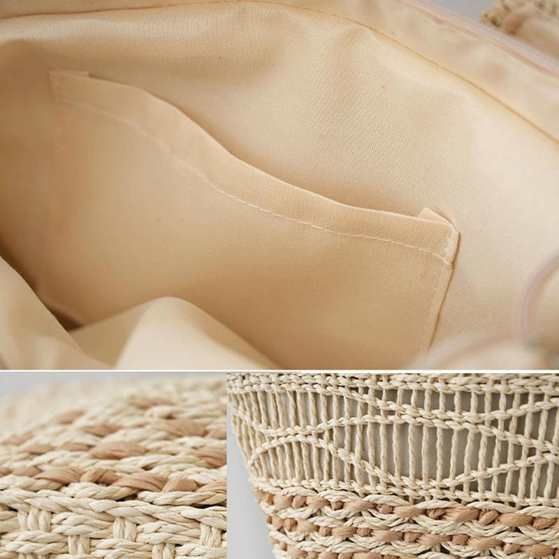 Large Capacity Straw Tote Bag with Hollow Wave Design and Lining - Light Brown 7