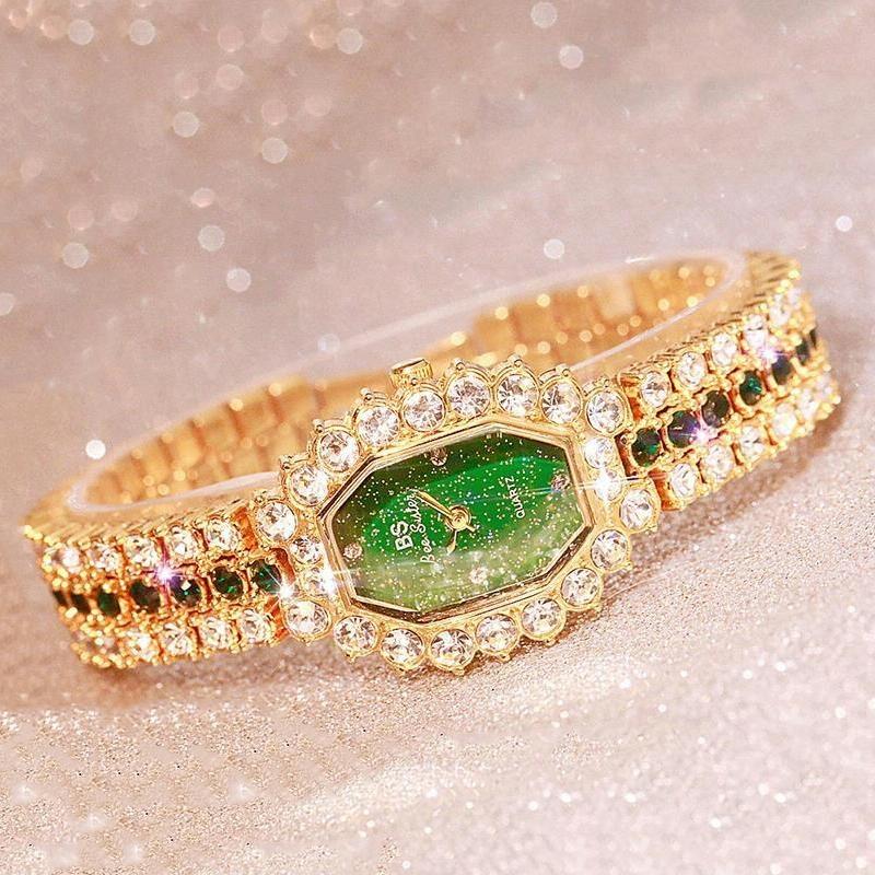 Women Diamond Plated Octagonal Quartz Watch with Rhinestone Bracelet - Silver Shell Blue Diamond 3