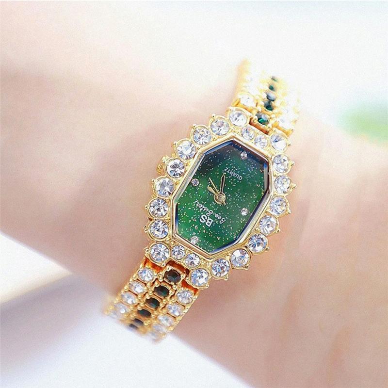 Women Diamond Plated Octagonal Quartz Watch with Rhinestone Bracelet - Silver Shell Blue Diamond 5