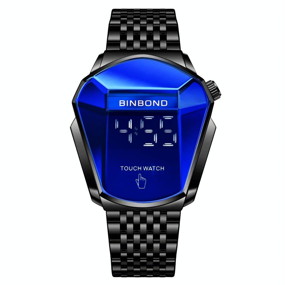 Black Steel Touch Screen Men Watch with Locomotive Concept - Black Steel Blue