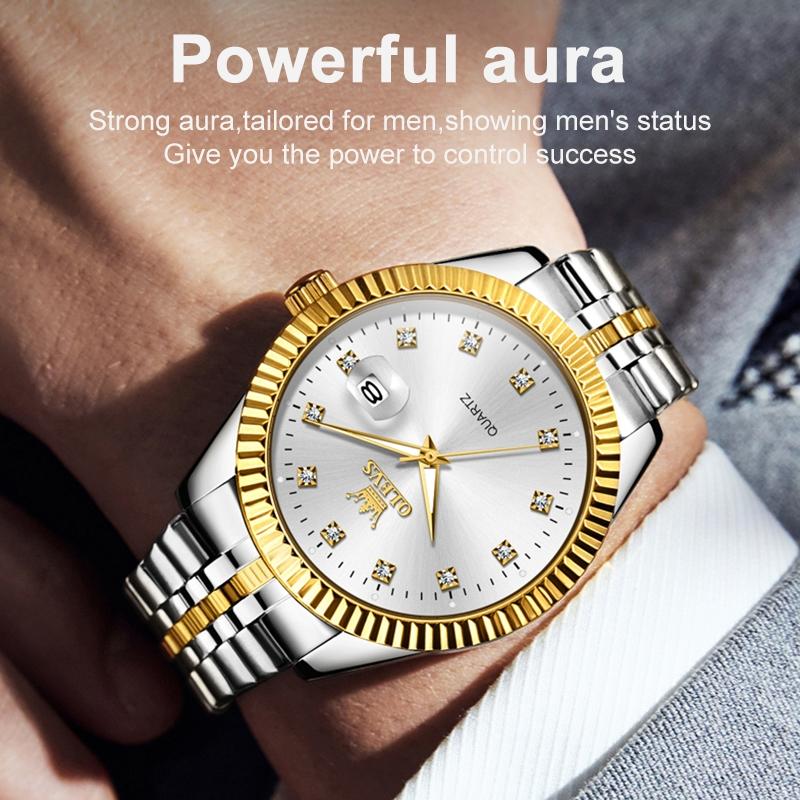 Men Luminous Waterproof Quartz Watch with Diamond Accents - Gold 12