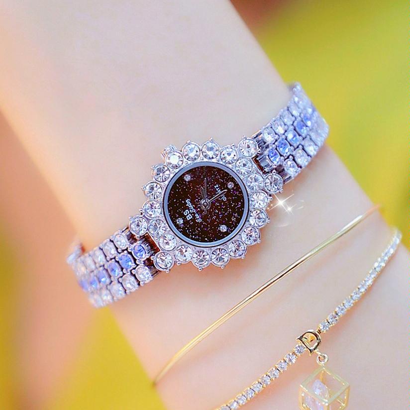 Sparkling Diamond Chain Watch for Women - Full of Elegance - Golden Green