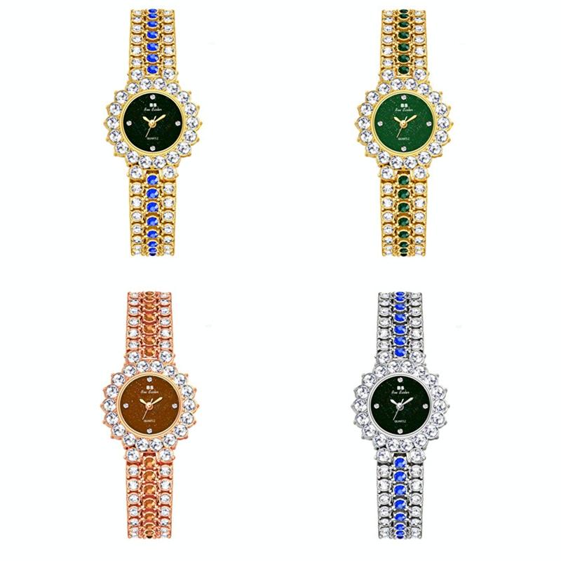 Sparkling Diamond Chain Watch for Women - Full of Elegance - Golden Green 4