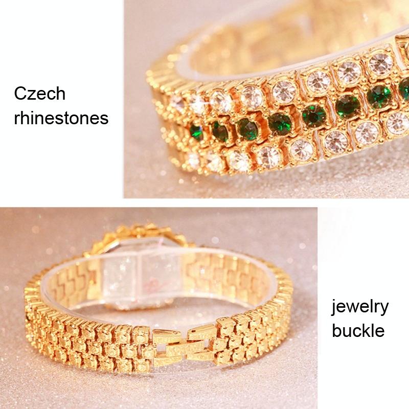 Sparkling Diamond Chain Watch for Women - Full of Elegance - Golden Green 7